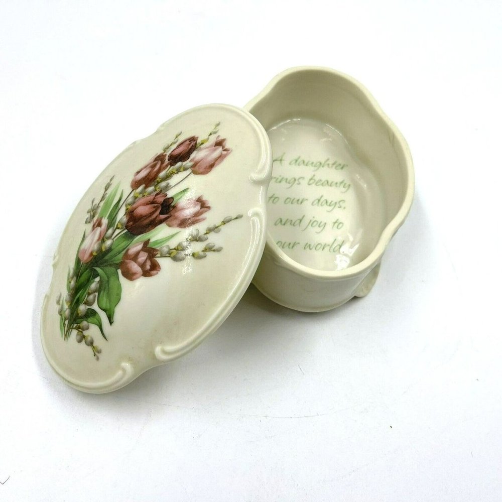 Trinket Music Box Porcelain Tulip Floral Daughter Gift Jewelry Storage Container